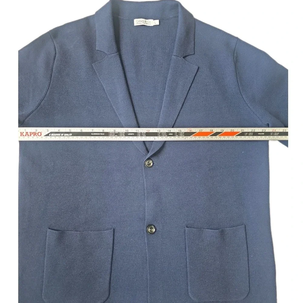 Collars & Co. Men's Large Milano Luxury Knit Sweater Blazer Navy Blue Maverick